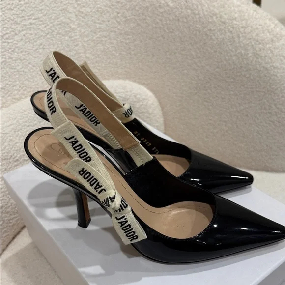 Dior J'Adior Black Patent Slingback Heels - Picture 2 of 6